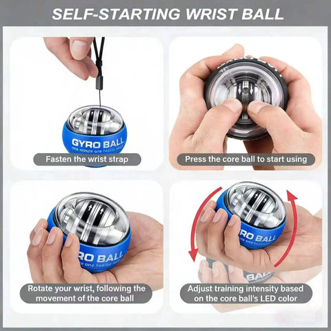 Wrist Torque Ball Hand Exerciser For Forearm And Grip Strength Easy Start Ball With Sleeve Safety Rope Durable Blue Finish Curaball Inspired Home Rehab Gear, blue gyro ball with wrist strap