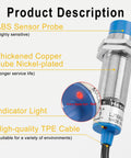 Inductive Proximity Sensor Switch No Fuss 8mm Detection Distance Non Shield Type Three Wire NPN Normally Open 10 To 30 VDC 200 mA Output M18 Mount LJ18A3 8 Z BX Blue Body, blue threaded metal sensor