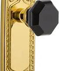 Egg And Dart Plate Privacy Waldorf Black Door Knob Set In Unlaquered Brass Two And Three Quarter Backset with lead crystal knob