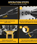 Operation steps for the Cordless Pro Grade Rivet Gun Compatible With 20V Max Batteries, showing rivet insertion.