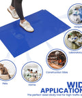 Sticky Adhesive Mats For Shoes And Equipment Wheels 24 By 36 Inch Heavy Duty Floor Mats Pack Of 150 Sheets Blue Great For Labs Homes Construction Sites And More Dust And Dirt Removal blue sticky mat with shoe print for hospital, lab, home and construction use