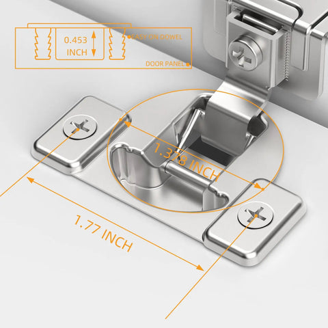 Works Like A Dream Self Closing Concealed Cabinet Hinges For Face Frame Doors 1 3 8 Inch Standard Overlay with detailed measurements.