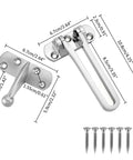 Image of Sturdy Stainless Steel Door Lock Latch For Home And Hotel Security Built Tough With Chain SUS 304 Brushed Finish U Swing Front Door Lock Three Ball Positioning Design For Kid Safe And Easy Install Silver shown with dimensions and screws.
