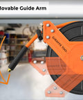 Retractable Air Hose Reel With 50 Foot Three Eighths Inch Hybrid Hose, Heavy Duty Steel Auto Rewind, showing movable guide arm
