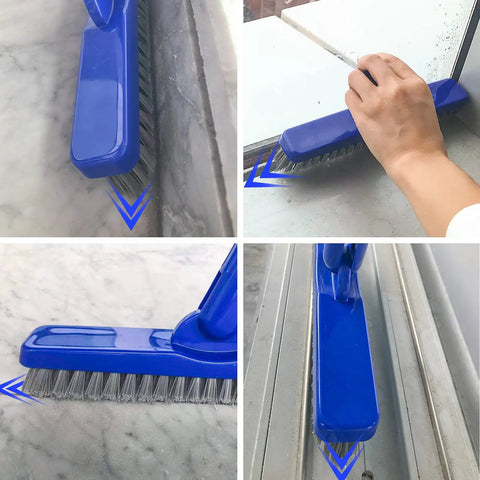Close-up of Long Reach Grout Brush With Adjustable Telescopic Handle Back Saver For Deep Tile Grout Cleaning in action on tiles.
