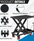Garvee Heavy Duty Hydraulic Lift Table Cart with anti-slip pad, thickened steel material and single scissor design for equipment moving.