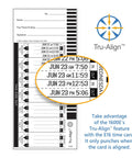 E16 time card showing punch times with Tru-Align feature for Boss Level Time Clock And Document Stamp Combo For Payroll And Project Tracking Charcoal Gray Employee Punch In Device That Handles Your Daily Grind With Zero Sweat And Flawless Precision.