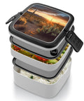 Desert Sunset Cactus Bento Box With Stackable Design And Portable Handle Double Layer Lunch Box That Is Leak Proof And Lightweight Durable