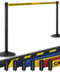 Commercial-Grade Stanchion Set 2-Pack With 10 Ft Retractable Belt Barrier Heavy Base Crowd Control Poles Black Posts With Caution Belt
