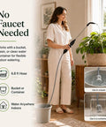 Super Handy High Reach Plant Waterer For Indoor Plants With Telescoping Wand From 25.6 To 35.4 Inches And 2000mAh Rechargeable Indoor Watering Device With 6.8 Foot Hose And Spray Nozzle For Hanging Baskets And Window Plants in use by woman indoors