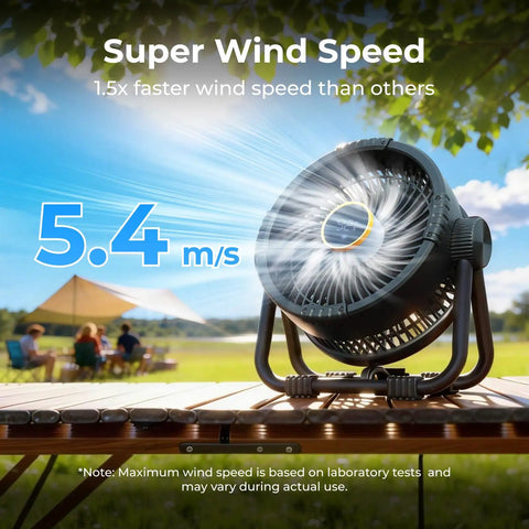 Rechargeable 20000mAh Portable Fan With 4 Speed Settings 9 Inch Blade outdoor on table, super wind speed 5.4 m/s