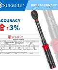 Built To Last 1/4 Inch Torque Wrench Set, 50 Piece Kit With 3-25 Nm Range, 72-Tooth Click Drive, S2 Bit Sockets, shown with accuracy certificate.