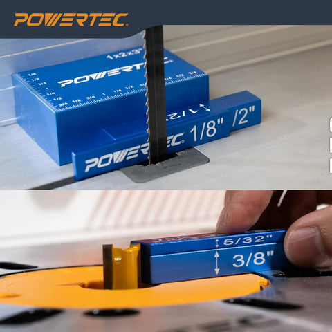 Pro Grade 15 Piece Setup Gauge Set with 3 Inch Bars for Router Table Height and Cutter Height Adjustments, aluminum blocks.