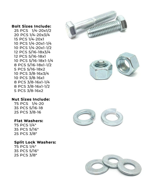 Grade 5 Hex Cap Screws Nuts Washers Lock Washers 574 Piece Beefy Heavy Duty Hardware Kit In Zinc Clear Finish