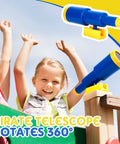 Blue Pirate Ship Wheel Toy Telescope And Telephone Playground Accessories Bundle For Outdoor Swing Sets And Playhouses Ideal For Backyard Fun And Epic Imaginative Outdoor Adventures For Kids with children playing on a playground telescope.