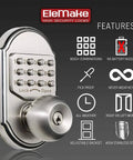 All Mechanical Keyless Entry Pad Deadbolt Lock In Stainless Steel 304 Sabbath Ready Lock No Battery Needed Use Passcode Or Key Durable Pro Grade Security For Home Or Office, front view with features
