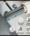 Close-up of Broken Faucet Removal Tool Pro Grade And Pipe Extractor Set attached to pipe, showing alloy steel construction.