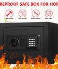 Compact 1.3 Cu Ft Fire Safe With Digital Keypad, Anti Theft Security Safe Box For Home Use, featuring fireproof design with icons