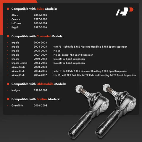 Chevrolet Front Outer Tie Rod End You Can Count On For Buick Allure Century LaCrosse Regal And Impala Models From 1997 To 2009 Premium Replacement Steering Linkage Easy Install. Pack of 2 black steel tie rod ends for GM steering linkage