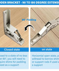 Heavy Duty Folding Shelf Brackets With Self Locking Hinges 2 Pack Hidden Screws installed on wooden surface, shown closed and open