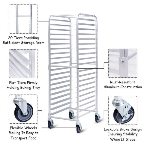 Heavy Duty 20 Tier Aluminum Bakery Rack That Rolls Real Smooth Lockable Caster Cooling Trolley Cart For Baking Donuts And Bread Total Kitchen Upgrade For Serious Pros
