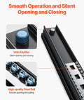 Tough As Nails Undermount Drawer Slides Full Extension Ball Bearing System Designed For Zero Friction Cabinet Travel Rock Solid Weight Support Fast Swap Black Finish showing steel ball bearing mechanism and muffler.
