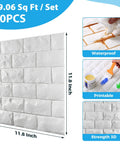 30 Pack 3D Faux Brick Wall Panels White Printable Peel And Stick Waterproof Foam Self Adhesive For Bedroom Bathroom Kitchen And Fireplace 29 Sq Ft Coverage With Dope Realistic Brick Texture shown with dimensions and features