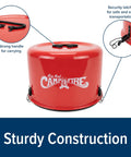 Big Red Portable Propane Campfire Pit Tabletop Heater For Camping And Tailgating, red casing with handles and latches