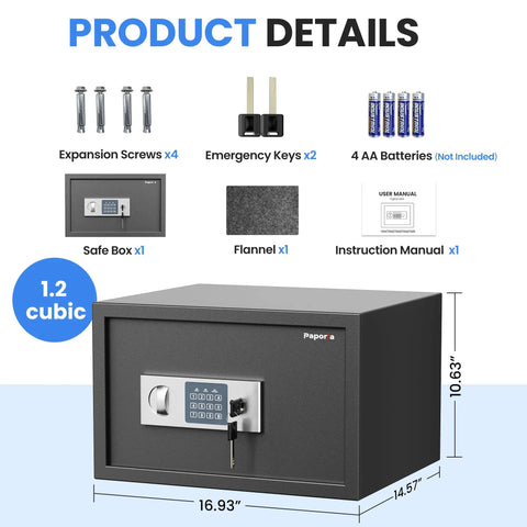 1.2 Cubic Feet Digital Safe Box With Shelf Keypad And Combination Lock Heavy Duty Alloy Steel Security Safe
