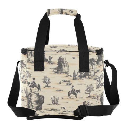 Desert Horseback Riding Insulated Lunch Bag Leakproof Cooler For Picnics And Beach Days with desert print and black straps