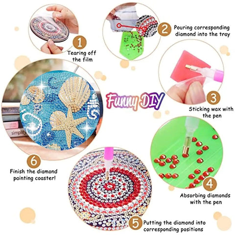 8 Piece Ocean Animals Diamond Art Coaster Kit With Holder Easy To Use DIY Diamond Painting Coasters For Beginners And Adults