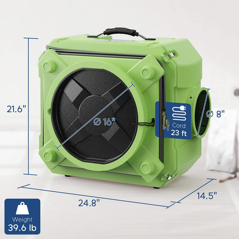 Stackable 3 Stage Filtration Negative Air Machine For Industrial And Commercial Use Heavy Duty Air Cleaner with dimensions and weight