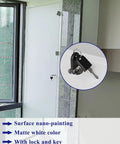 Heavy Duty White Aluminum Access Panel For Drywall With Locking Design And Quiet Honeycomb Core No Sweat Install Snug Fit On Ceilings Or Walls with visible lock and key.