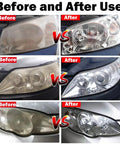 Before and after effects using Headlight Restoration Kit For Cars With 200ml Repair Liquid And All-In-One Polishing Cup