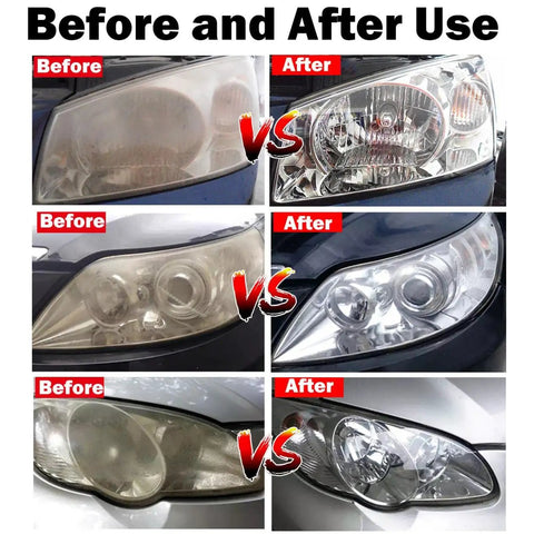 Before and after effects using Headlight Restoration Kit For Cars With 200ml Repair Liquid And All-In-One Polishing Cup
