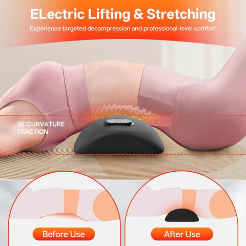 Sudahia 3in1 Electric Back Massager With Heat Vibration And Traction Lumbar Support Pillow For Bed And Chair, showing 26° curvature traction feature.