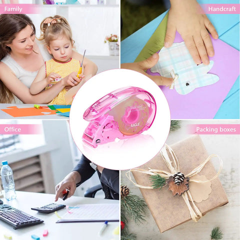 Sleek Pink Automatic Tape Dispenser For Washi And Standard Office Tape Super Handheld Push Cut Mechanism for crafting and packing.