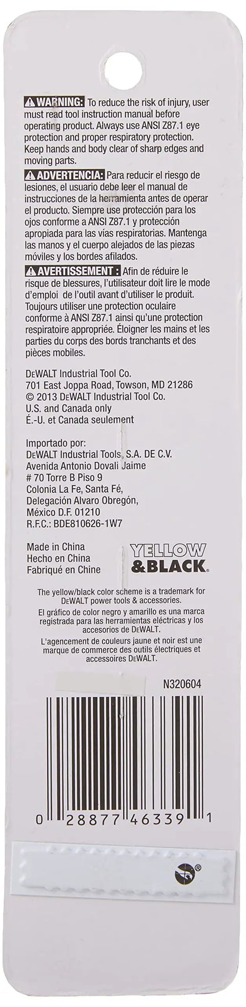 Back of packaging for Half Inch Brad Point Drill Bit For Clean Wood Holes with safety instructions and barcode visible