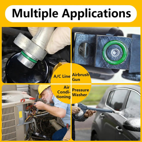 Automotive and HVAC applications using 485 Piece Metric AC O Ring Kit For Automotive HVAC Systems Green O Rings Compatible With R12 And R134a Refrigerants Fits Car AC Compressor Condenser Hoses And Lines In Durable Clear Case