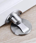 Magnetic Door Stop Set 304 Stainless Steel Brushed Silver No Drill Adhesive Mount With 3M Tape Wall Protector installed view