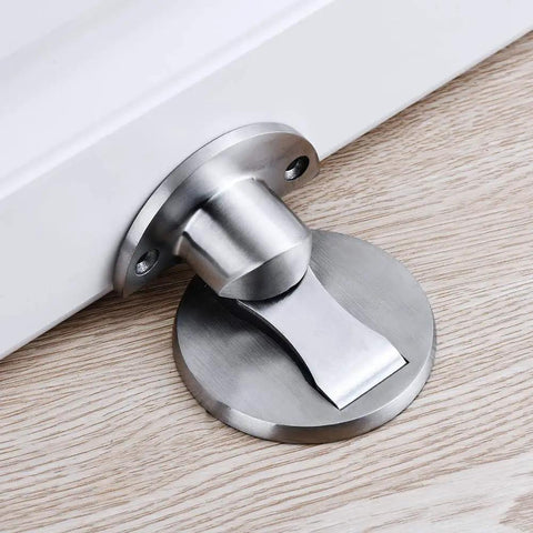 Magnetic Door Stop Set 304 Stainless Steel Brushed Silver No Drill Adhesive Mount With 3M Tape Wall Protector installed view