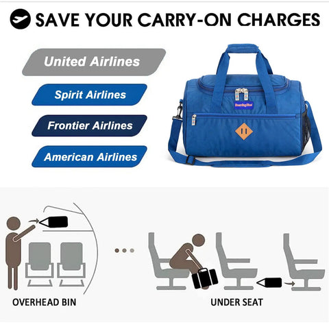 Underseat Personal Item Duffle Bag Measures 17 By 10 By 9 Inches, Fits Major Airlines Like Spirit JetBlue Frontier American Navy