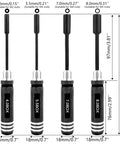 RC Nut Driver Set With Titanium Coated Tips For Hobby Drones Quadcopters Cars And Planes Four Size Hex Wrenches 4.0mm 5.5mm 7.0mm 8.0mm Durable High Speed Steel Tools For Precise Repairs.