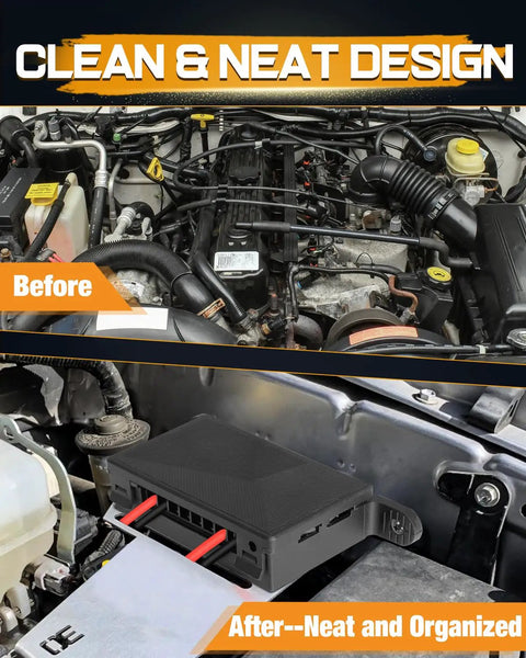 Wireless 4 Gang Switch Panel for Offroad LED Lights and Accessories Universal 12V Relay System in engine bay setup.