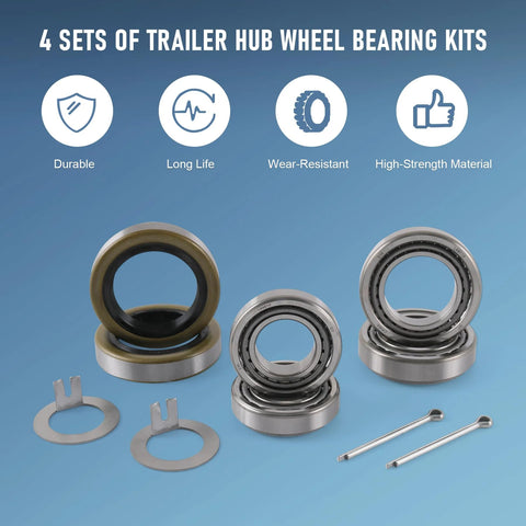 Heavy Duty Trailer Hub Bearing Kit For 5200-7000 Lb Tandem Axles, Set Of 4 with bearings, seals, washers, and pins