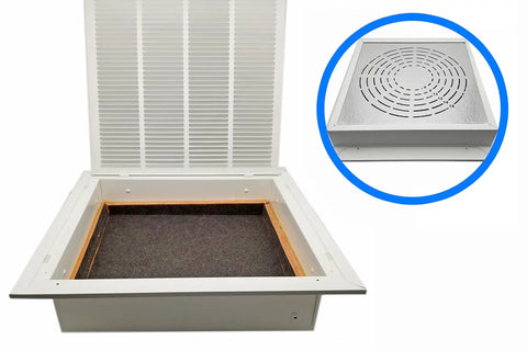 Ceiling Diffuser Grille For Drop Ceiling With Air Box And Bulls Eye Back 24 By 24 Inches Max Airflow Return Air Grille For HVAC shown open