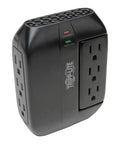 Six Outlet Pivoting Surge Protector Power Strip With Wall Mount Capability, Black Finish, showing three rotatable outlets