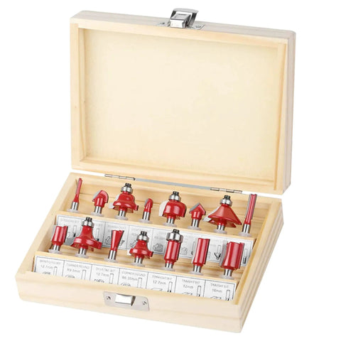 15 Piece One Quarter Inch Shank Router Bits Set With Pro Grade Tungsten Carbide Double Flute Cutters Wood Milling Kit with box