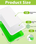 Five Pack Seed Sprouter Tray Kit With Drain Holes For Germination Propagation BPA Free Soil Free Wheatgrass Bean Sprouts Microgreens Growing Kit With 20 Pieces Planting Paper 8.8 By 5.7 Inches Each No Mess Indoor Grow Kit size diagram