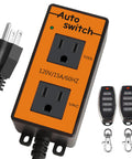 Front view of automatic vacuum switch with remote, orange dual-outlet panel (VAC/TOOL) and two remotes